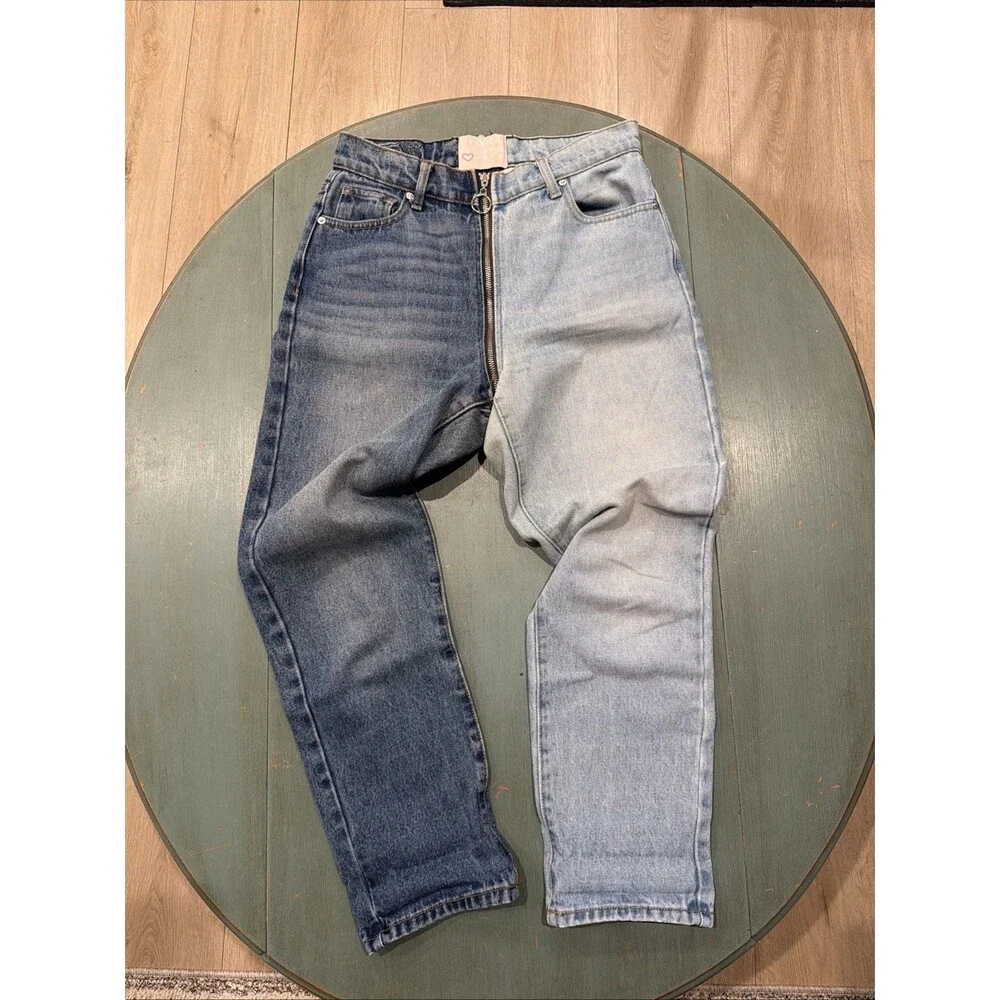 Revice Two Tone Split Blue Jeans Size 28 Yin Yang Zipper Made in USA